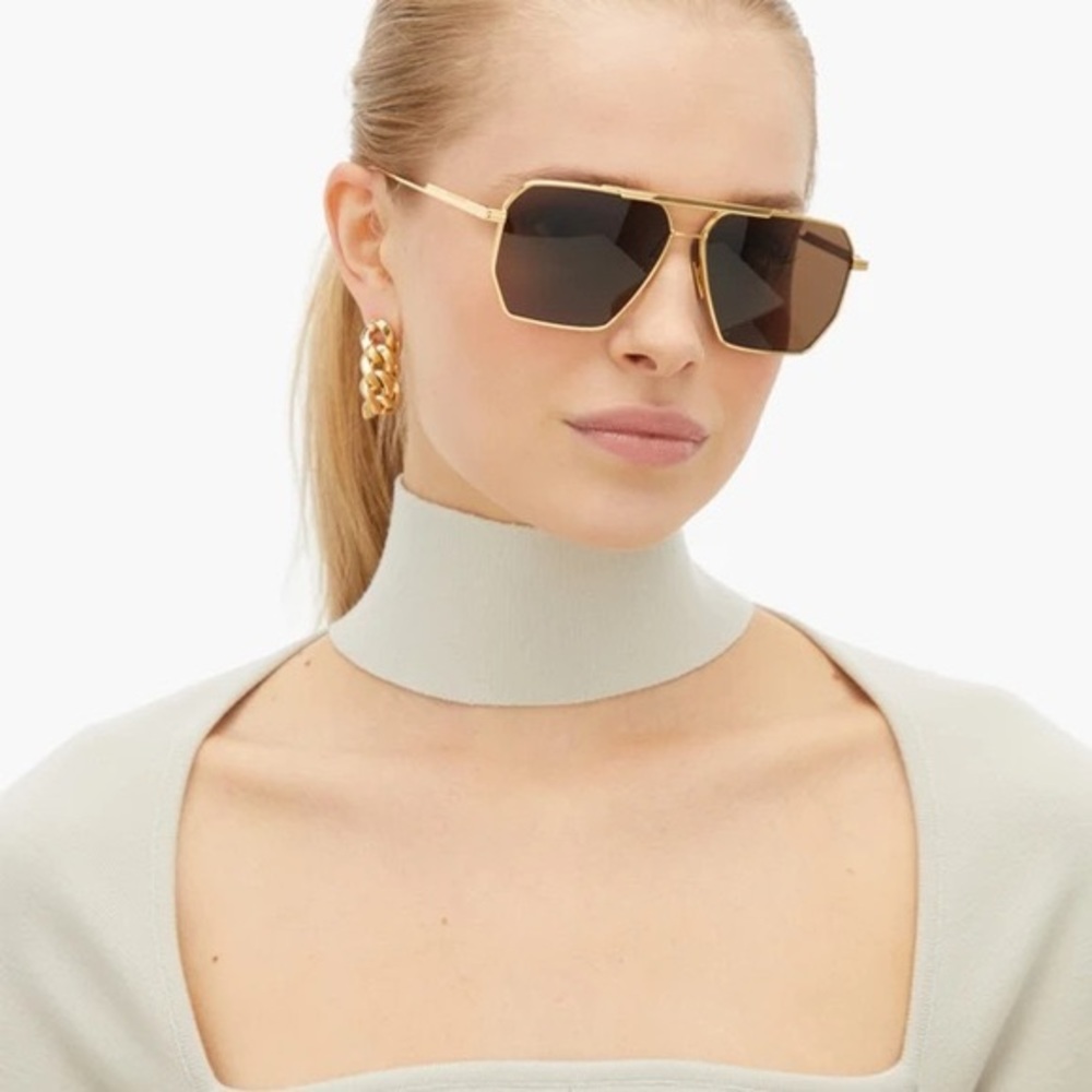 Bottega Veneta BV1012S Gold Aviator Sunglasses
